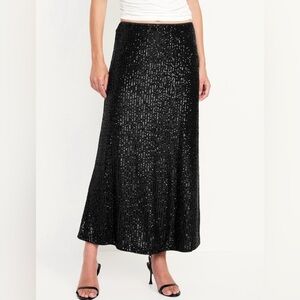 NWT! Black Sequin Maxi Skirt - Size Large Tall